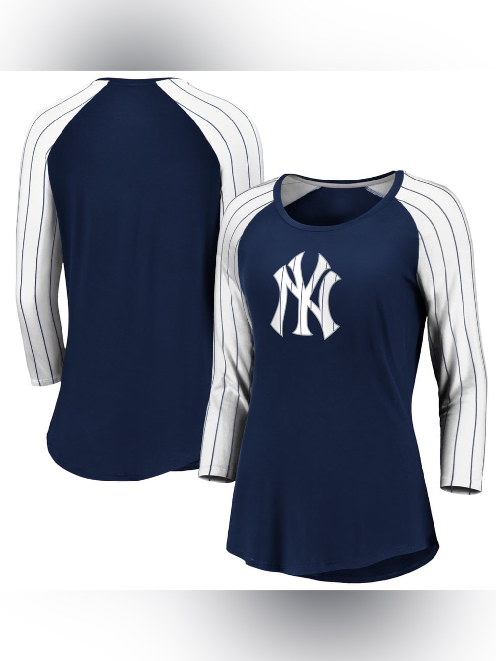 Fanatics Navy and White Pinstripe Raglan Long Sleeve Tee